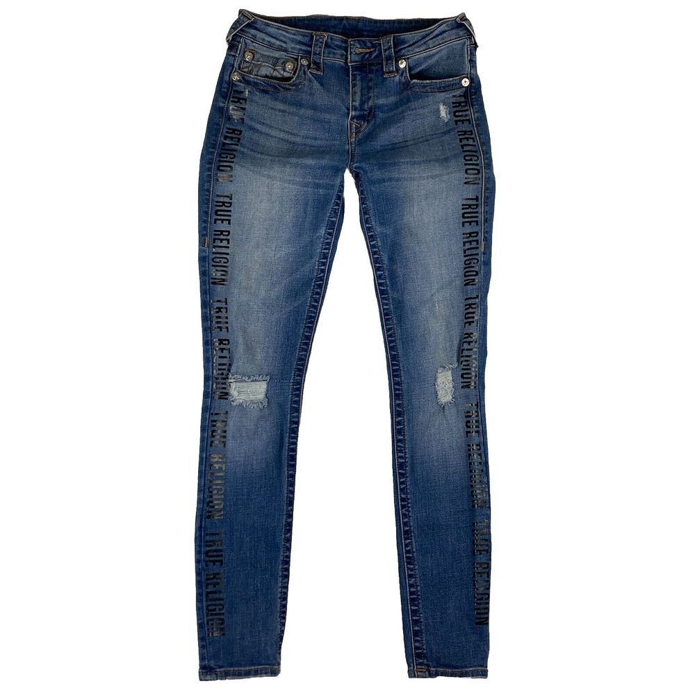 True Religion Women's Jeans Skinny Mid Rise Distressed Blue Jeans Size 29